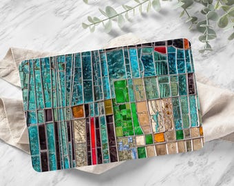 Tabla de servir moderna de vidrio templado, tabla de cortar de vidrio colorido, tabla de servir moderna, tabla de cortar con patrón de vitral, utensilios de cocina