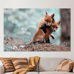 Fox Wall Decor, Wild Animal Wall Art, Animal Canvas Decor, Bohemian Wall Art, Cute Fox Printed, Large Canvas, Housewarming Gift, Home Decor,