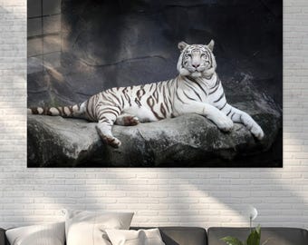 White Tiger Canvas Art: Modern Big Cat Wall Decor