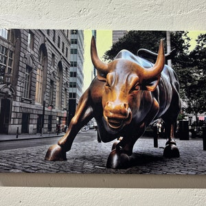 Charging Bull Canvas, Wall Street Bull Canvas, New York Sculpture Canvas, New York Landscape, Bronze Bull, Wall Street Canvas, Modern Art,