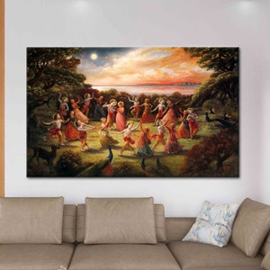 Sztuka tańca Radha Krishna na płótnie: plakat hinduski Rasa Lila zdjęcie 2