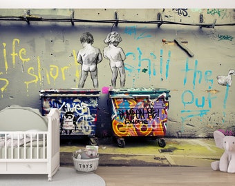 Banksy Graffiti Wall Mural: 3D Abstract Wallpaper