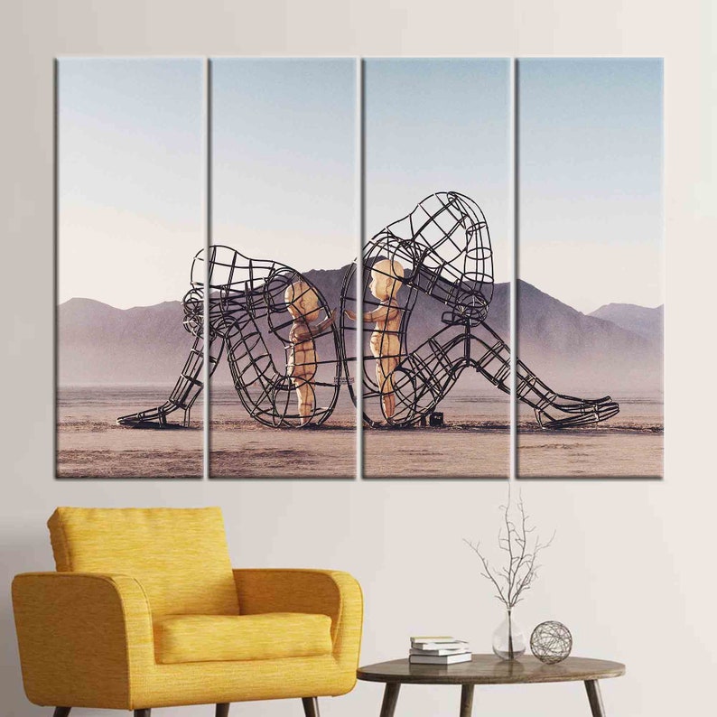 Skulpturen "Inner Child Burning Man": Trendig canvastavla Set of 4 Panels