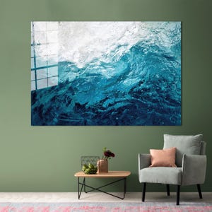 Ocean Wave Glass Wall Art: Blue Tones, Coastal Decor