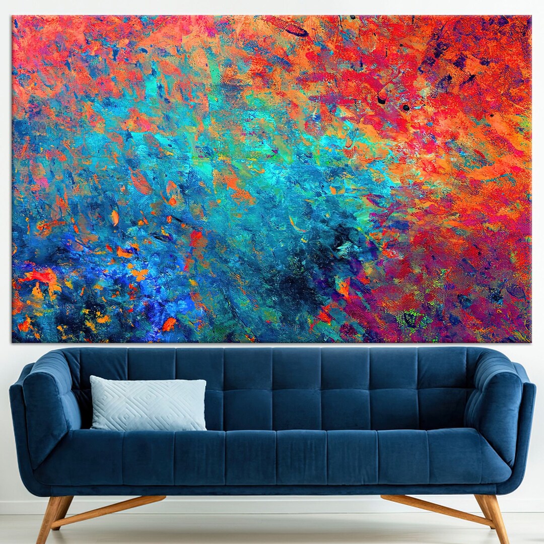 Red Blue Wall Art, Red Canvas, Blue Wall Art, Abstract Wall Art