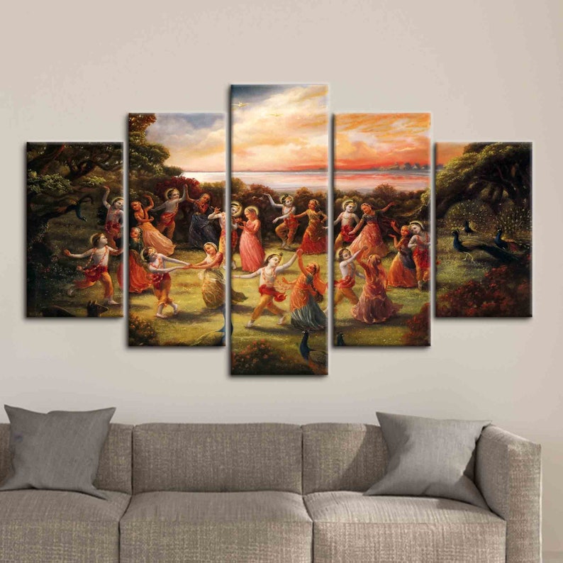 Sztuka tańca Radha Krishna na płótnie: plakat hinduski Rasa Lila zdjęcie 6