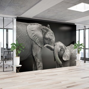 Arte de pared de papel, decoración de pared salvaje, papel tapiz moderno, hermosa pintura de pared de elefante, papel tapiz despegable y adhesivo, póster de pared de amor de elefantes