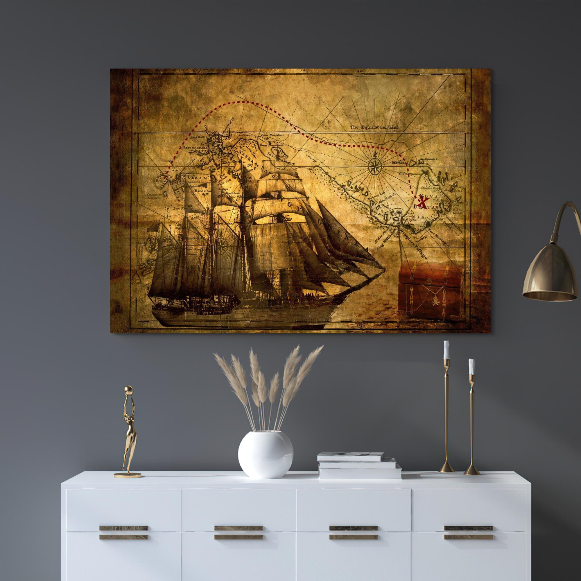 Pirate Treasure Map Canvas Wall Art: Vintage Ship Decor - Etsy