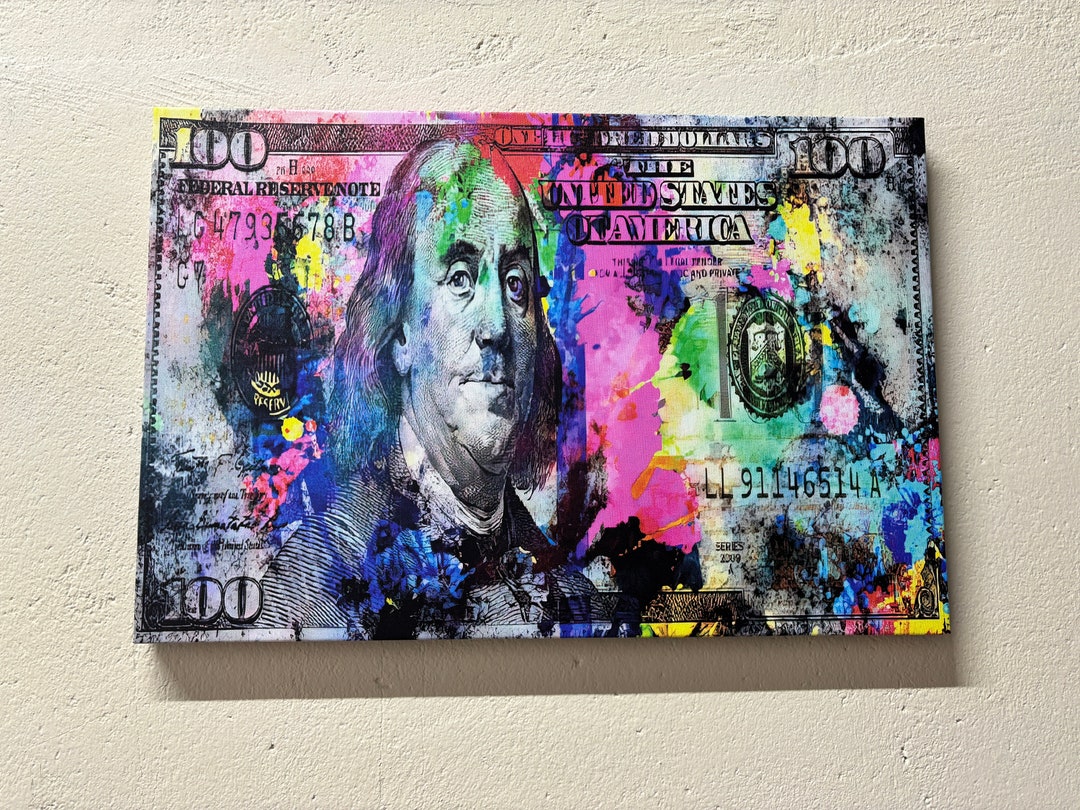 Money Wall Art, Benjamin Franklin Dollar, 100 Dollars Bill Canvas