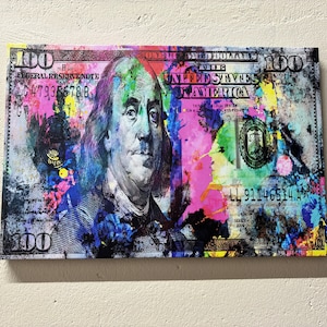 Money Wall Art, Benjamin Franklin Dollar, 100 Dollars Bill Canvas, Money Wall Decor, Office Wall Art, Money Pop Art Canvas, Money Print,