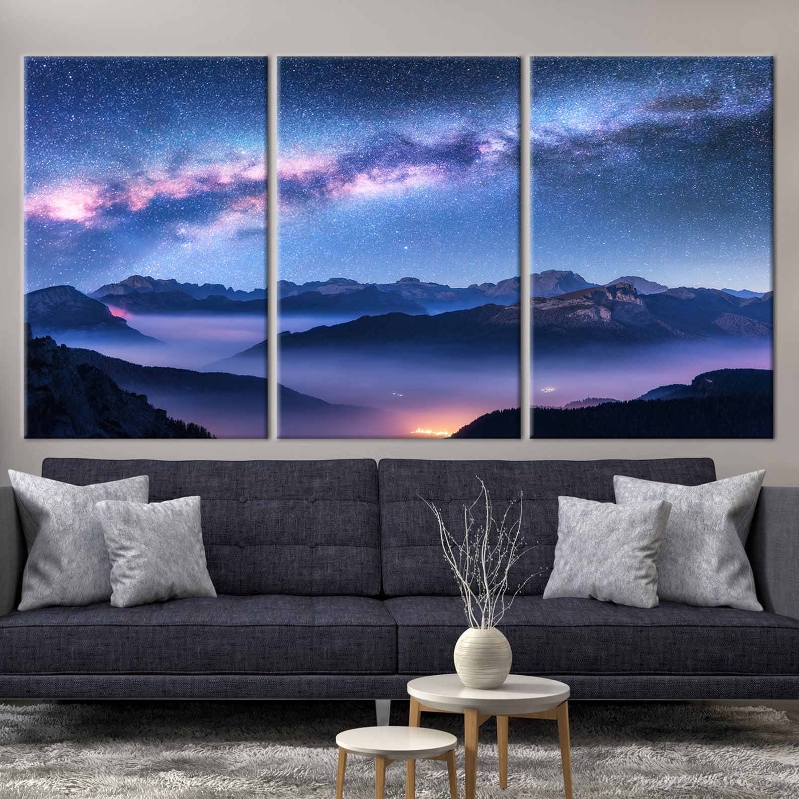 Starry Sky Canvas Night Sky Wall Art Night Landscape Wall Etsy