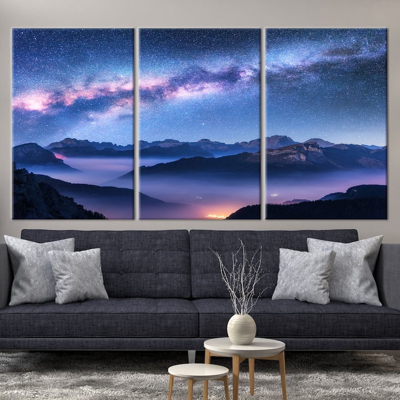 Starry Sky Canvas Night Sky Wall Art Night Landscape Wall Etsy