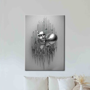 Silver Couple Canvas Art: Modern Abstract Love Wall Decor