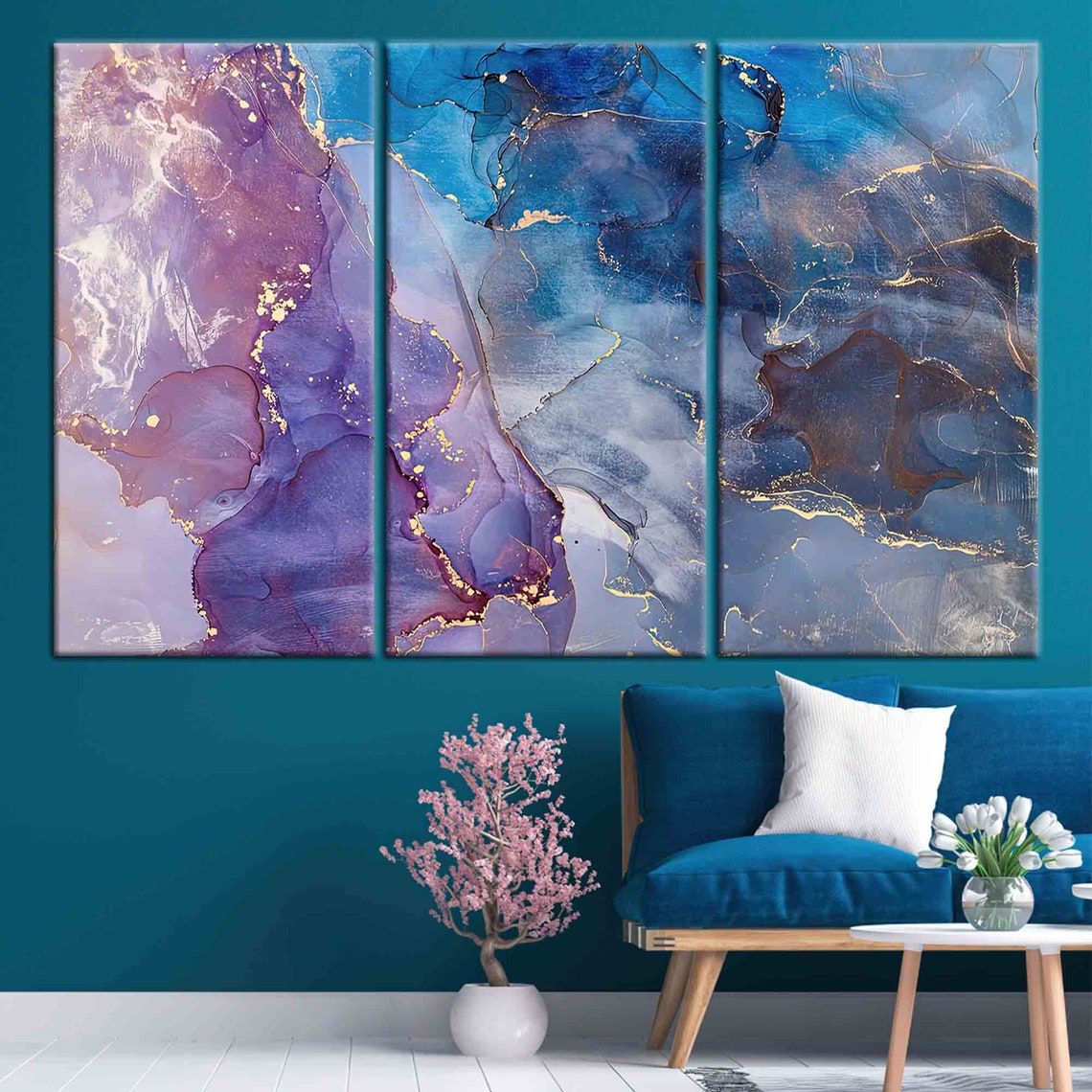Blue Purple Marble Gold Marble Poster Gold Print Blue - Etsy