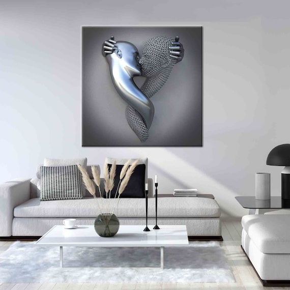 Kissing Wall Art, Kissing Canvas, 3D Effect Canvas, Couple Wall Art, Huge Couple Wall Art, Lovers Painting, Love Canvas, Romantic Wall Art,
