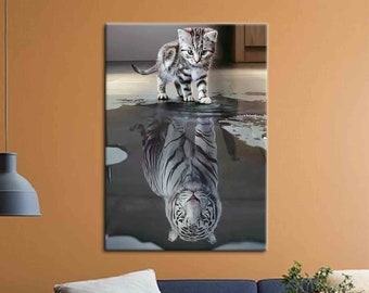 Tiger Reflection Cat, Motivation Artwork, Success Canvas, Tiger Artwork, Cat Wall Art, Tiger Reflection Cat Art Canvas,