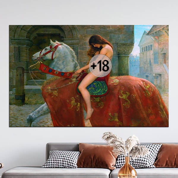 John Halskette Lady Godiva, Benutzerdefinierte Leinwand, Wanddekor, Nackte Frau Leinwanddekor, Leinwand Wandkunst, Reproduktion Kunstwerk,