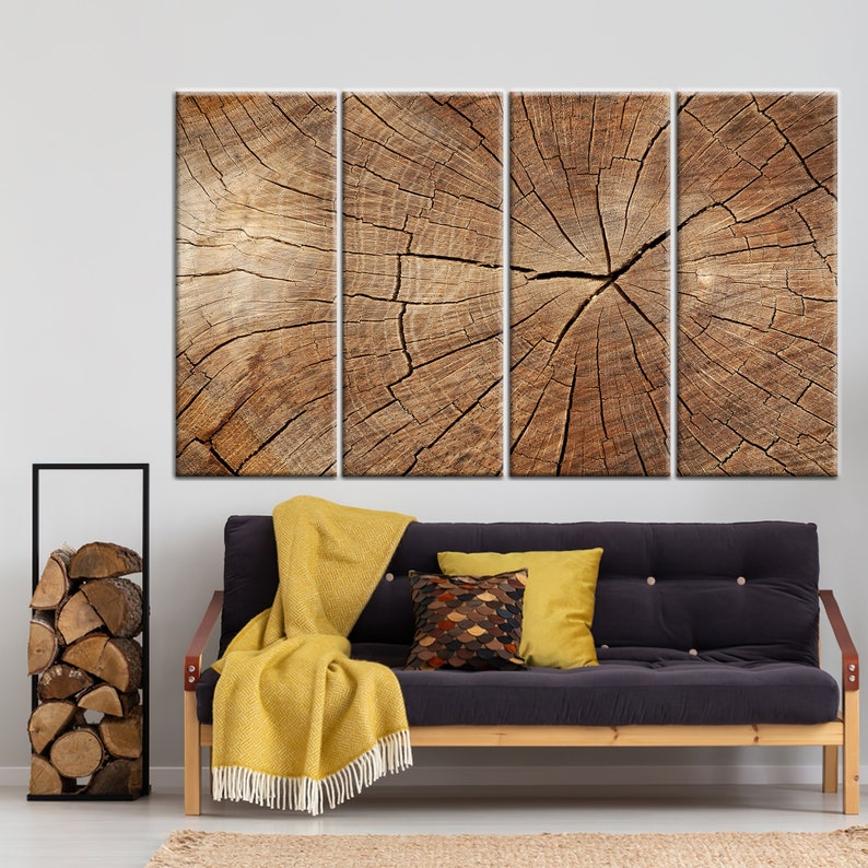 Tree Ring Canvas, Tree Wall Art, Wood Texture Wall Decor, Wood Crack Canvas, Wood Canvas Print, Abstract Canvas Print, Trendy Wall Art, Set of 4 Panels