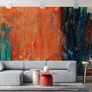Papel tapiz brillante, papel tapiz despegable y adhesivo, naranja, arte de pared de papel, pintura de pared moderna, mural de pared colorido, mural de pared abstracto,