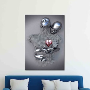 3d Silver Couple, Bedroom Canvas Gift, 3d Silver Couple Printed, Romantic Couple Artwork, Couple Canvas Gift, 3d Metallic Art,