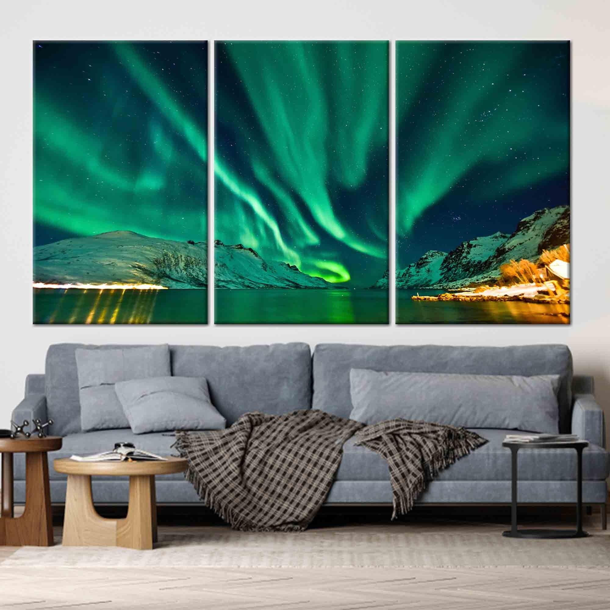 Northern Lights Canvas Art: Aurora Borealis Sky Landscape