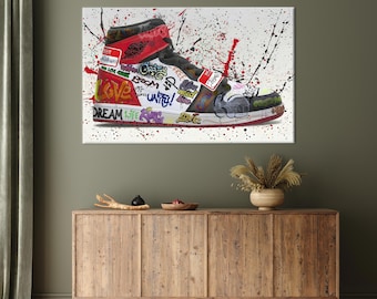 Lienzo de zapatillas 3D: decoración de pared con grafiti y zapatillas