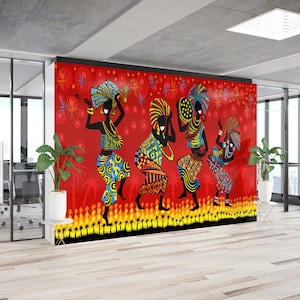 Papel tapiz personalizado, arte de pared de papel, papel tapiz despegable y adhesivo, impresión de pared africana, póster de pared de danza africana, papel tapiz de mujer negra,