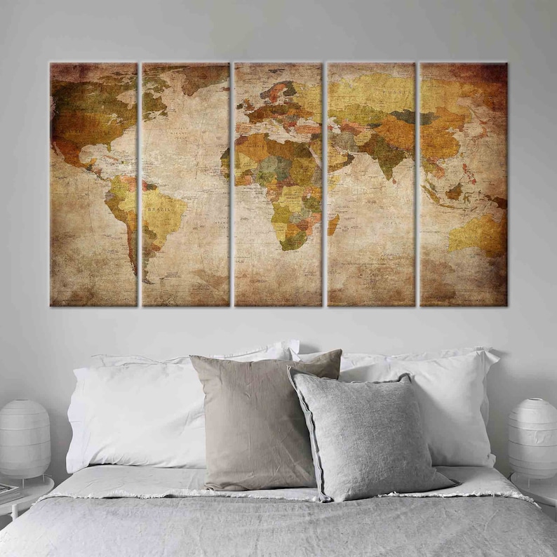 Vintage World Map Canvas Print: Ready to Hang Wall Art - Etsy