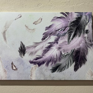 Feather Canvas Wall Art: Purple Gray Abstract Decor