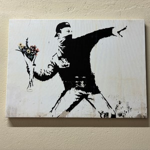 Throwing Flowers Street Art, Banksy Art, Banksy Decor, Banksy Print, Street Art Print, Graffiti Art, Banksy Flower Bomber, Anarchy Graffiti,