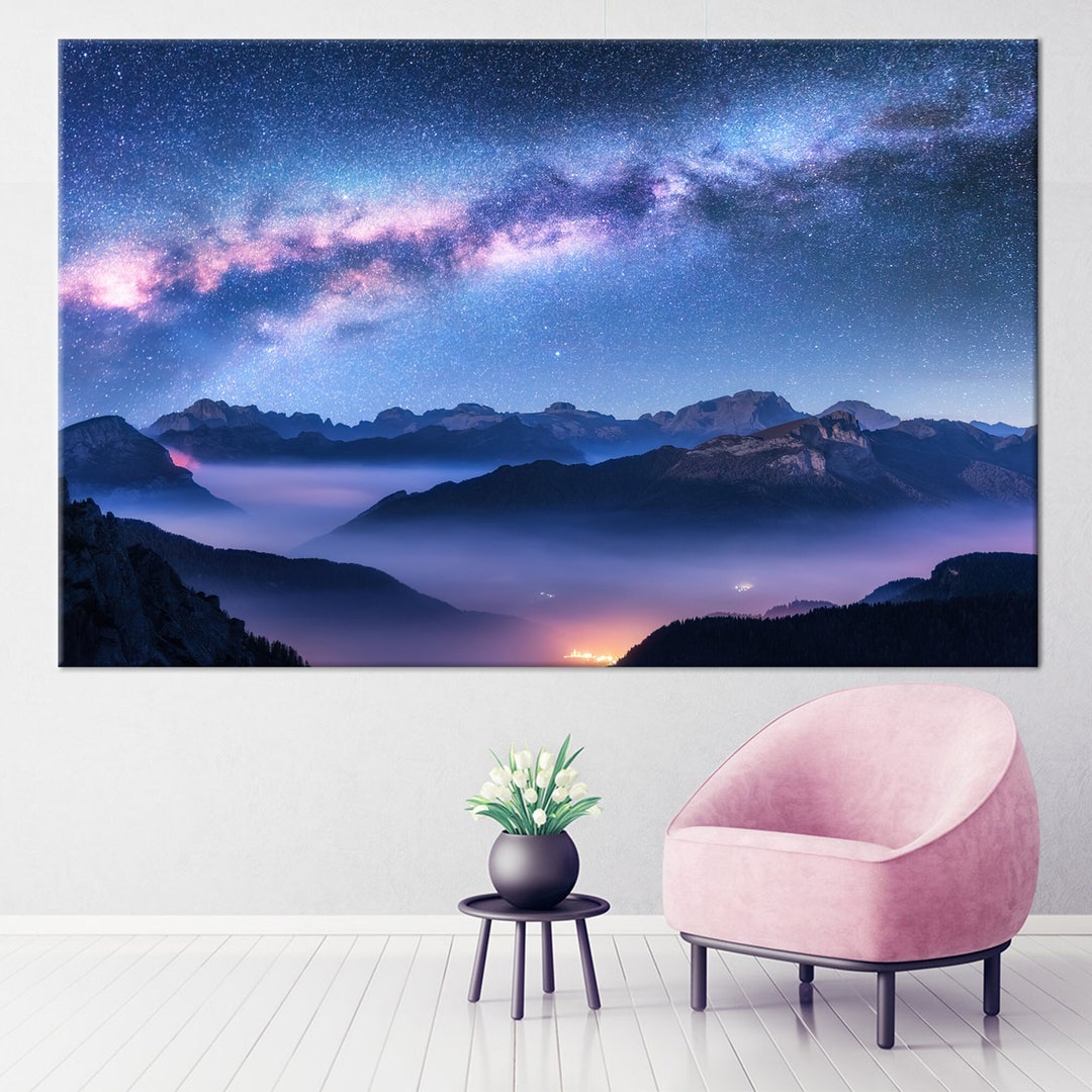 Starry Sky Canvas Night Sky Wall Art Night Landscape Wall - Etsy