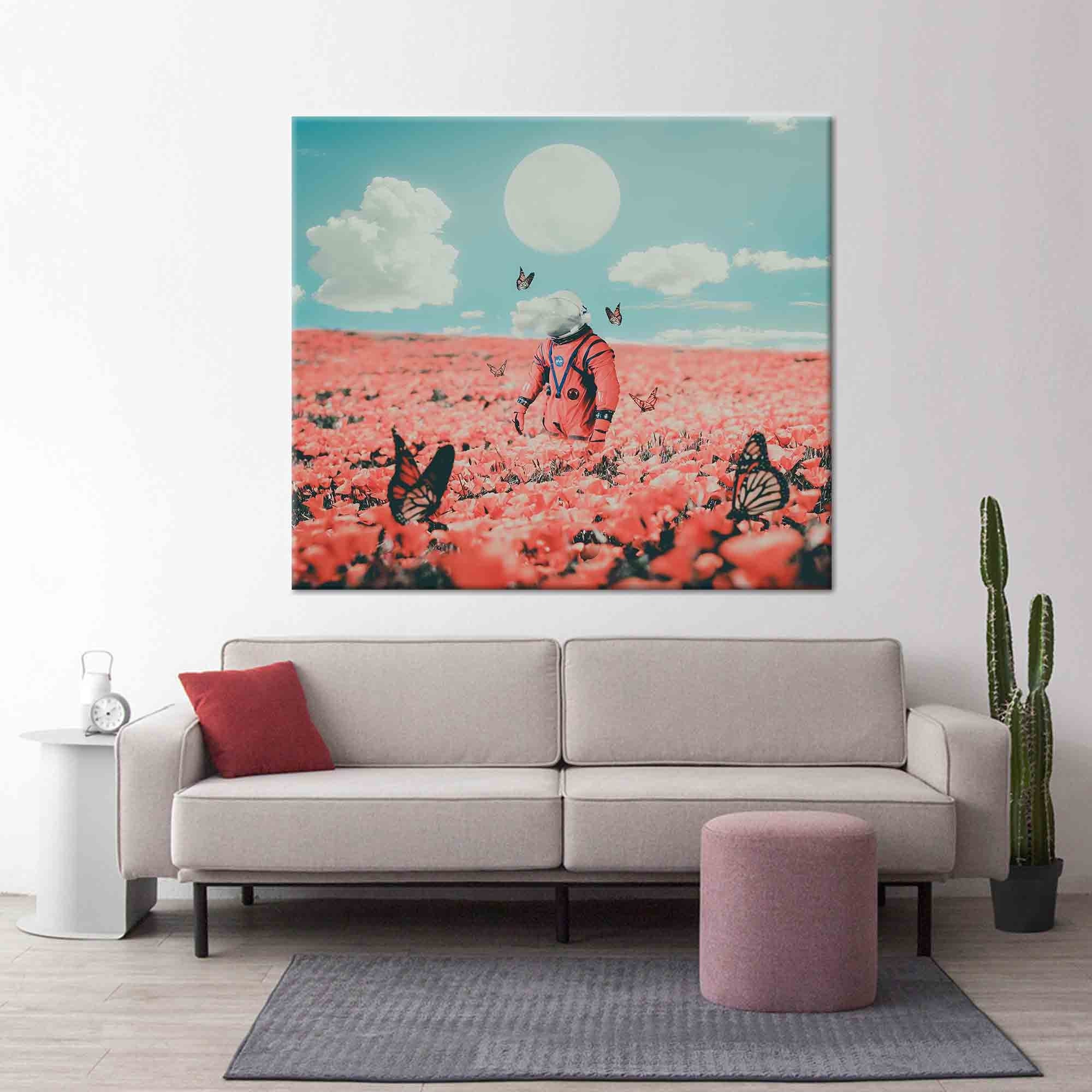 Astronaut and Butterflies, Moon Wall Art, Astronaut Canvas, Astronaut ...