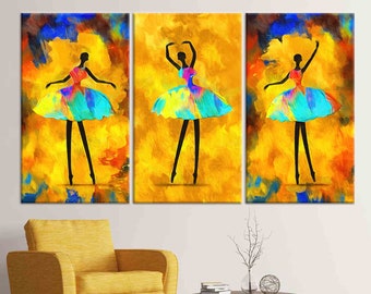 3D Wall Art, Wall Decor, Wall Art, Yellow Canvas Art, African Girls Wall Art, Dancers Canvas Art, Abstract Art Canvas, Ballerina Canvas Gift