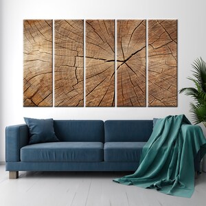 Tree Ring Canvas, Tree Wall Art, Wood Texture Wall Decor, Wood Crack Canvas, Wood Canvas Print, Abstract Canvas Print, Trendy Wall Art, Set of 5 Panels