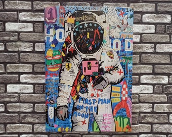 Banksy Astronauta su tela: moderna decorazione murale con graffiti e astronauta