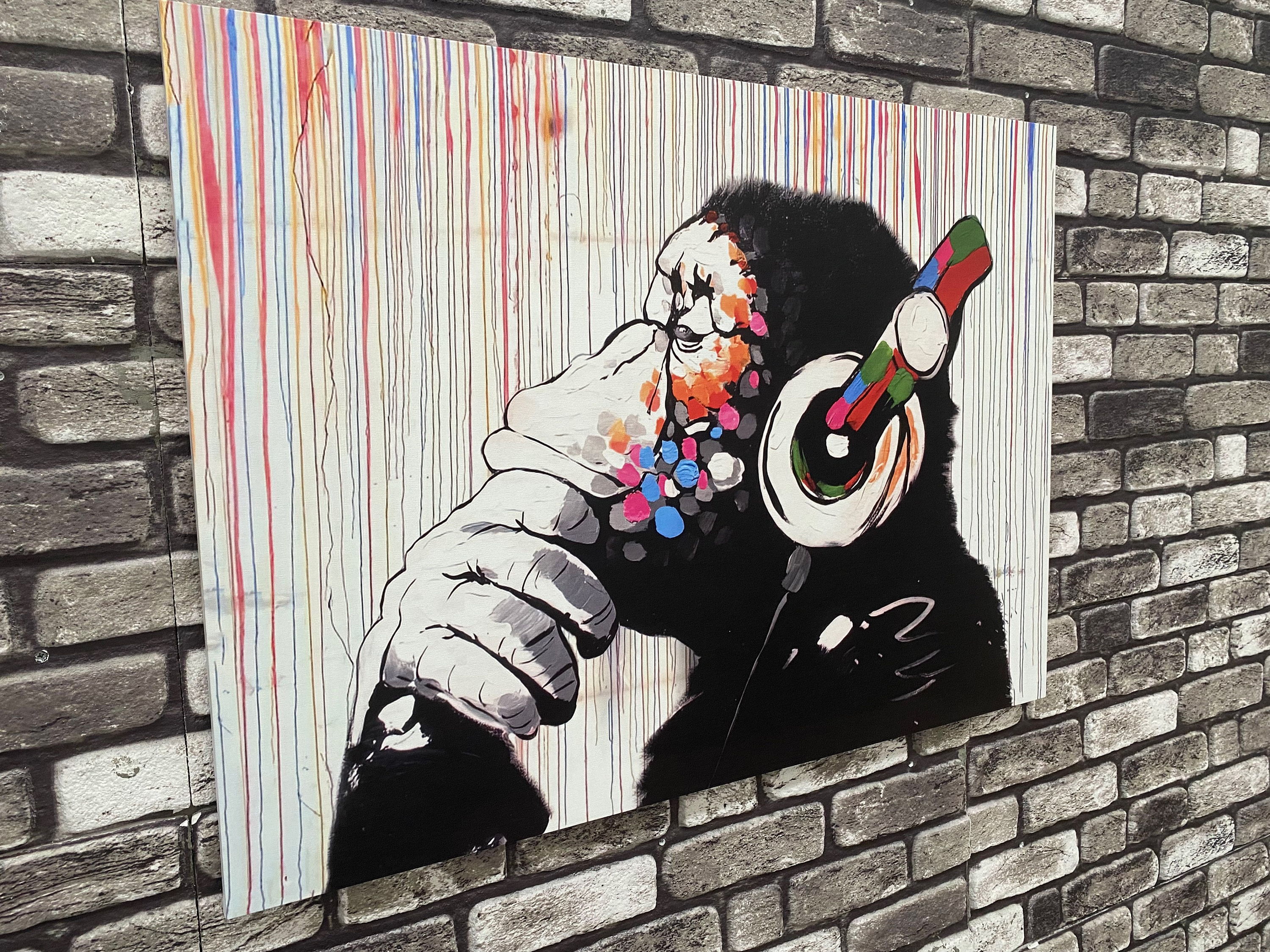Banksy Monkey Graffiti Canvas Art: Thinking Ape With Headphones - Etsy