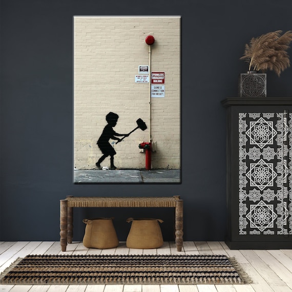 Banksy Hammer Boy Canvas: Graffiti Street Wall Art