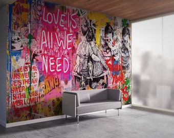 Love Is All We Need Graffiti Wall Mural - Modern Peel and Stick Wallpaper