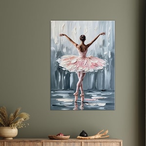 Pintura al óleo de bailarina de ballet, lienzo para pared, elegante póster de bailarina con tutú rosa, impresión impresionista en lienzo de algodón para una decoración elegante.