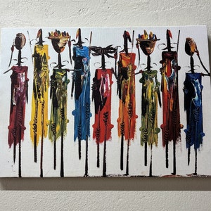 African Masai Canvas Print: Colorful Abstract People Wall Art
