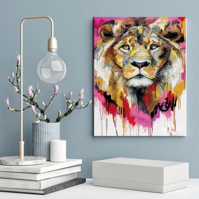 Lion Painting Canvas Print: Modern Animal Wall Decor - Etsy