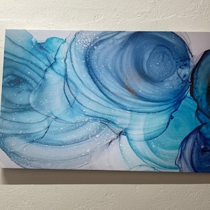 Blue Alcohol Ink Canvas Print: Abstract Fluid Art Wall Decor