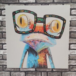 Rainbow Frog Canvas Art: Fun Animal Print with Glasses