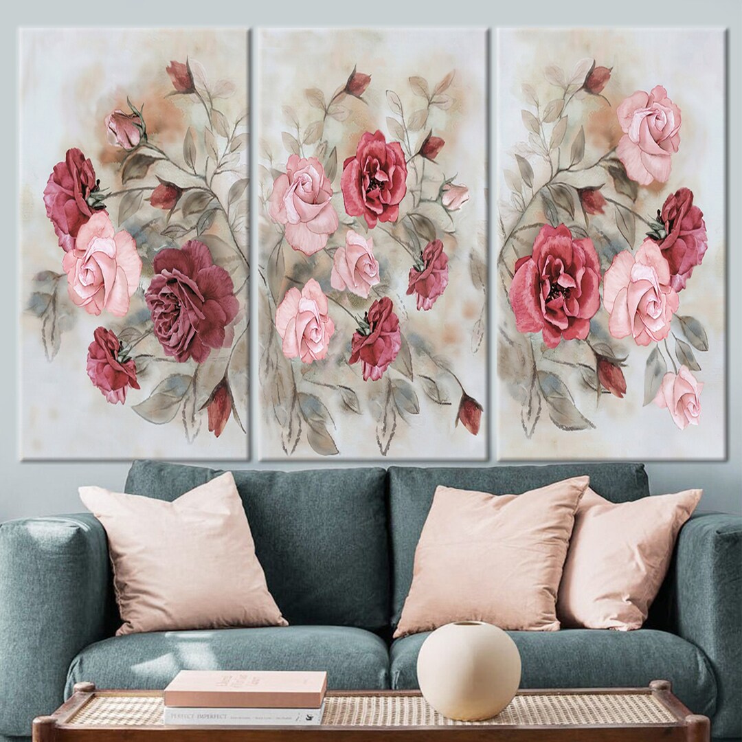 Red and Pink Roses Canvas Wall Art: Abstract Floral Painting - Etsy
