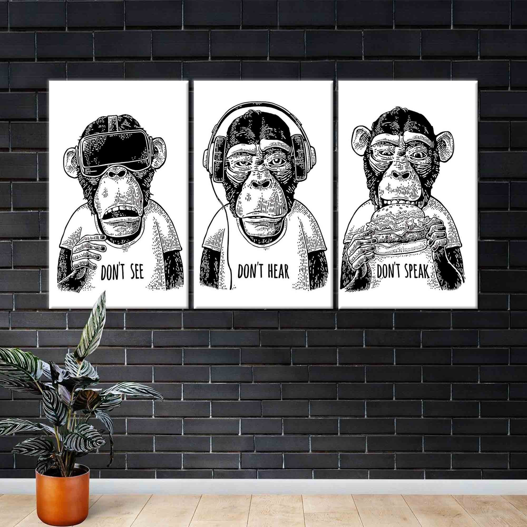 Three Wise Monkeys Canvas Art: Abstract Animal Wall Decor - Etsy
