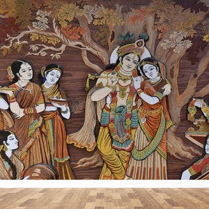Carta da parati 3d, murale di divinità indiane, carta da parati personalizzata, carta da parati staccabile e attaccabile, divinità indù Radha Krishna, carta da parati Radha Krishna,