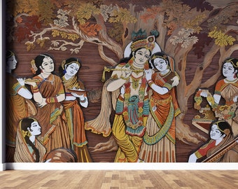 Radha Krishna Hindu Gods Wall Mural: Peel and Stick Wallpaper