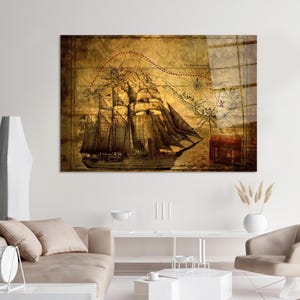 Decoración de pared con mapa del tesoro de piratas antiguos, regalos, arte de pared de vidrio con mapa antiguo, decoración de pared de piratas, vidrio con mapa, arte de pared para sala de estar, arte de pared para habitación de niño,