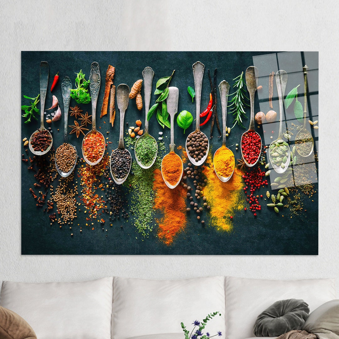 Spices Kitchen Wall Art, Large Glass Wall Art, Glass Art Wall Decor