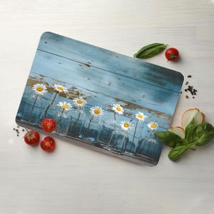 Daisy Flower Cutting Board: Glass Bottles Photo Serving Board